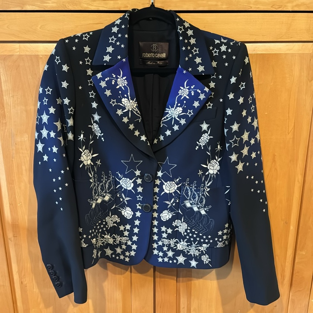 RARE Roberto Cavalli Women's Main Line Star Embellished Blazer Jacket